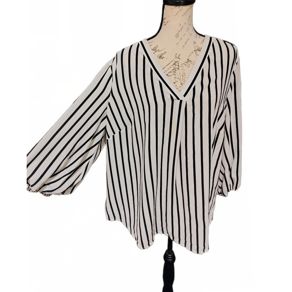 Adrianna Papell Nautical Striped Plus Size Tunic Top 1X Coastal 3/4 Sleeve - Picture 4 of 9